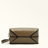Brown Furla Man Giove Edro Foldable Toiletry Case, cosmetic case natural leather