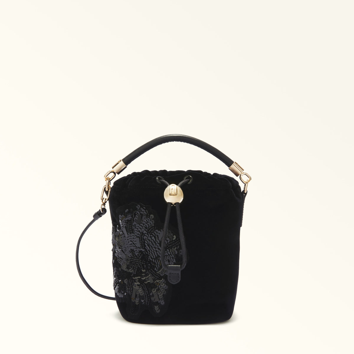 Black Furla Mionido Mini Crossbody Bucket, velvet