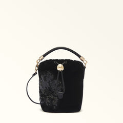 Black Furla Mionido Mini Crossbody Bucket, velvet