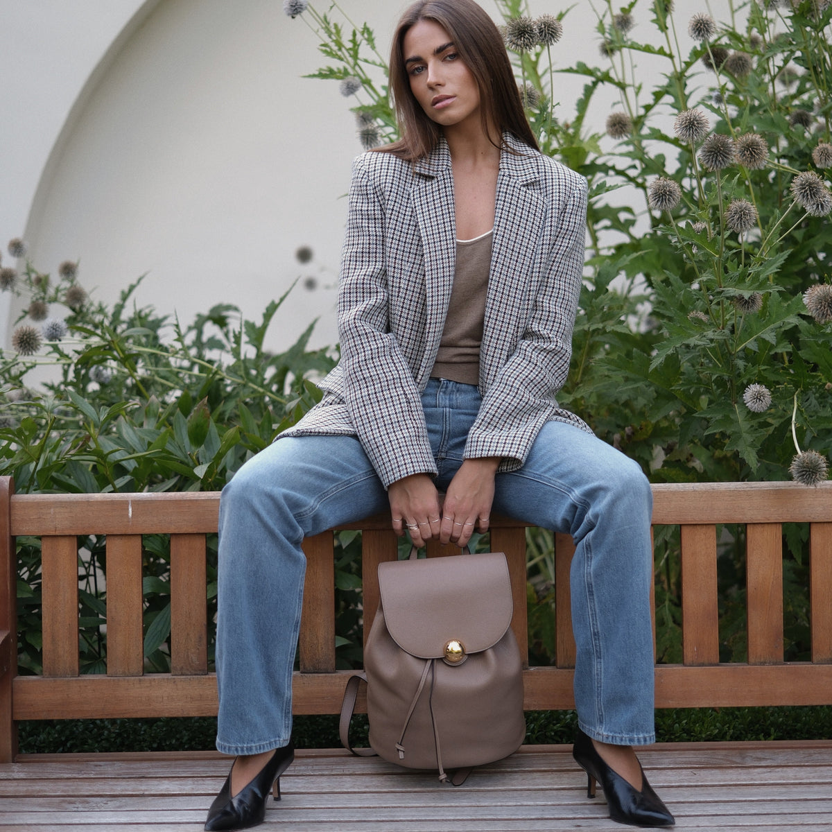 Camel Furla Moonlight M Backpack, natural leather