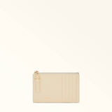 Beige Furla Nuvola M Zipped Card Case, credit card holder natural leather