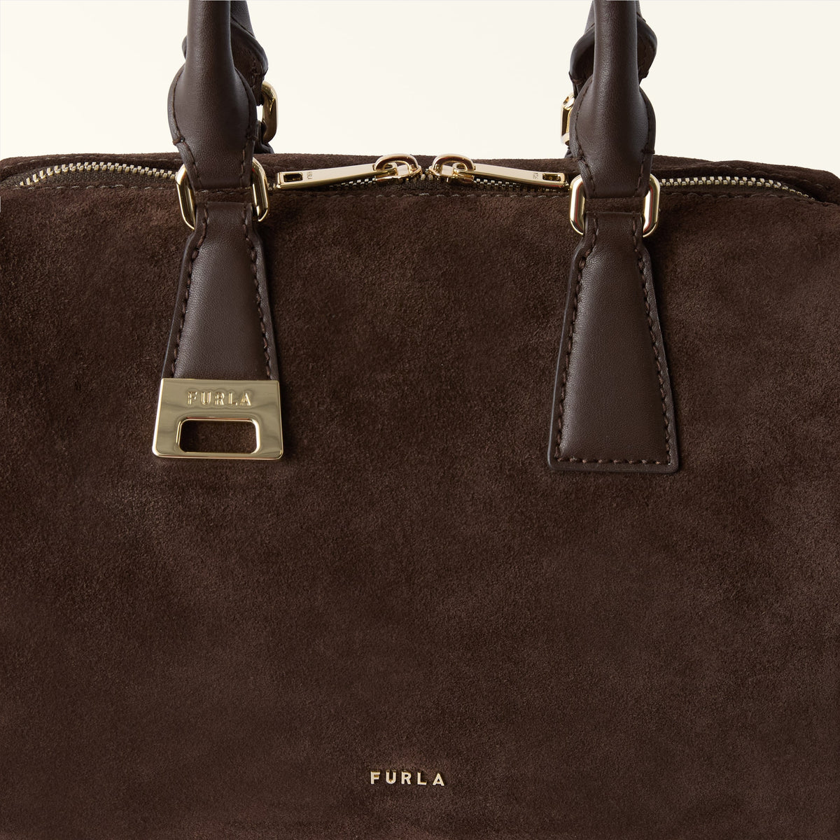 Brown Furla Olivia Boston Bag M, handbag suede – view 2