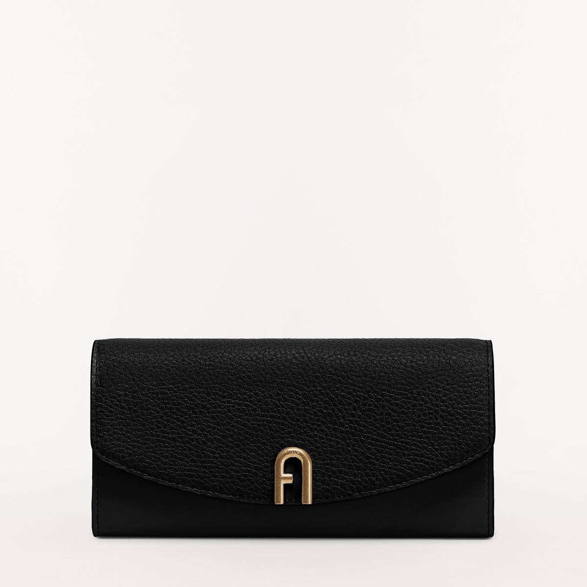 Black Furla Primula Continental Wallet Slim, natural leather