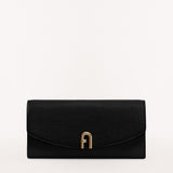 Black Furla Primula Continental Wallet Slim, natural leather