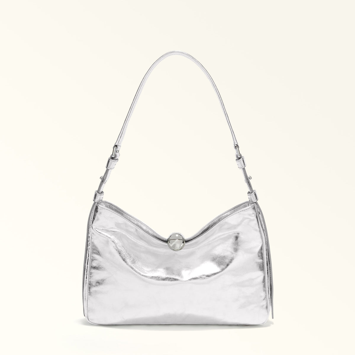 Silver Furla Sfera Soft M Shoulder Bag, natural leather