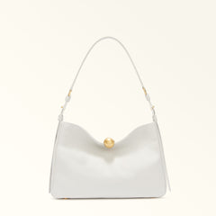 White Furla Sfera Soft M Shoulder Bag, natural leather