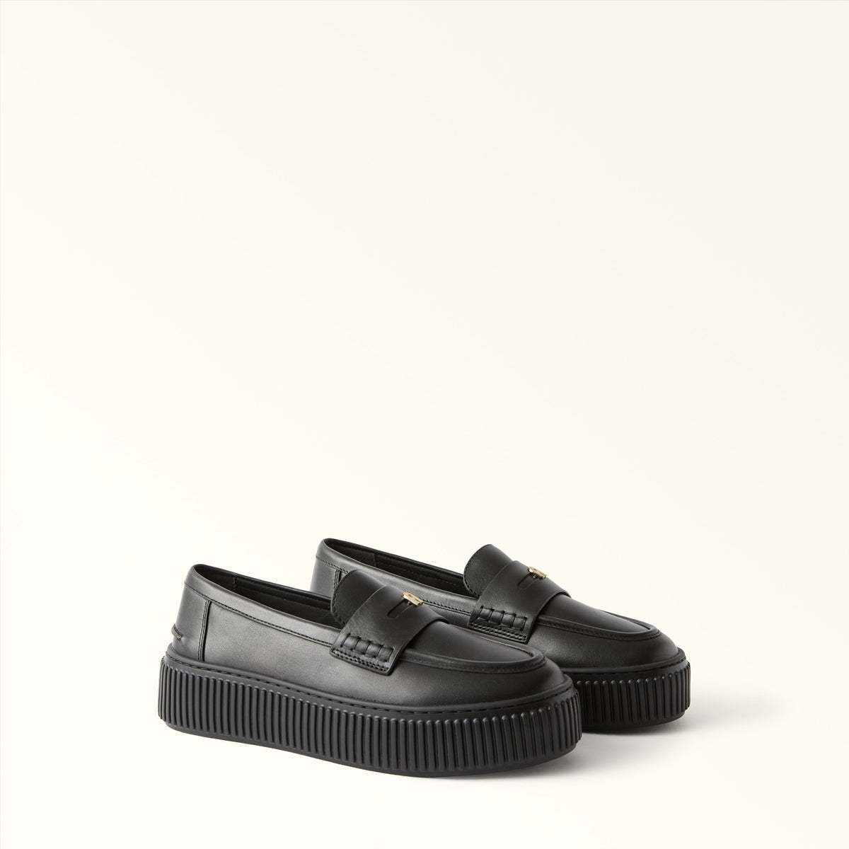 Black Furla Sky Loafer, shoes natural leather