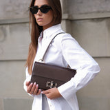 Brown Furla Amelia M Crossbody, natural leather