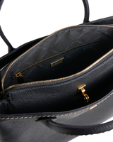 Plinio Visona Black Calfskin Leather Shopping Bag| Made in Italy