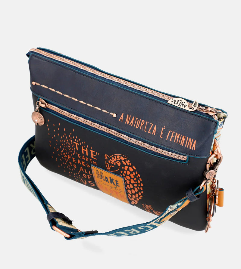 Nature Pachamama navy blue crossbody bag with 2 compartments