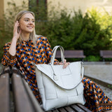 White Abro Chessboard Shopper, tote natural leather – view 2
