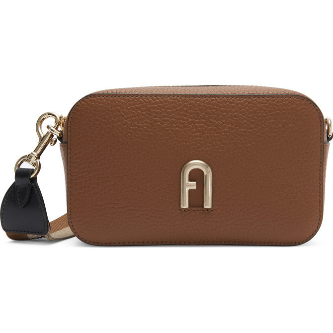 Brown Furla Primula Mini Crossbody Webbing Strap, natural leather