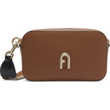 Brown Furla Primula Mini Crossbody Webbing Strap, natural leather